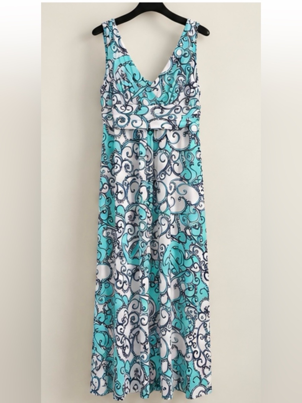 Lilly Pulitzer XL Aqua Navy White Paisley Maxi Dress Resort